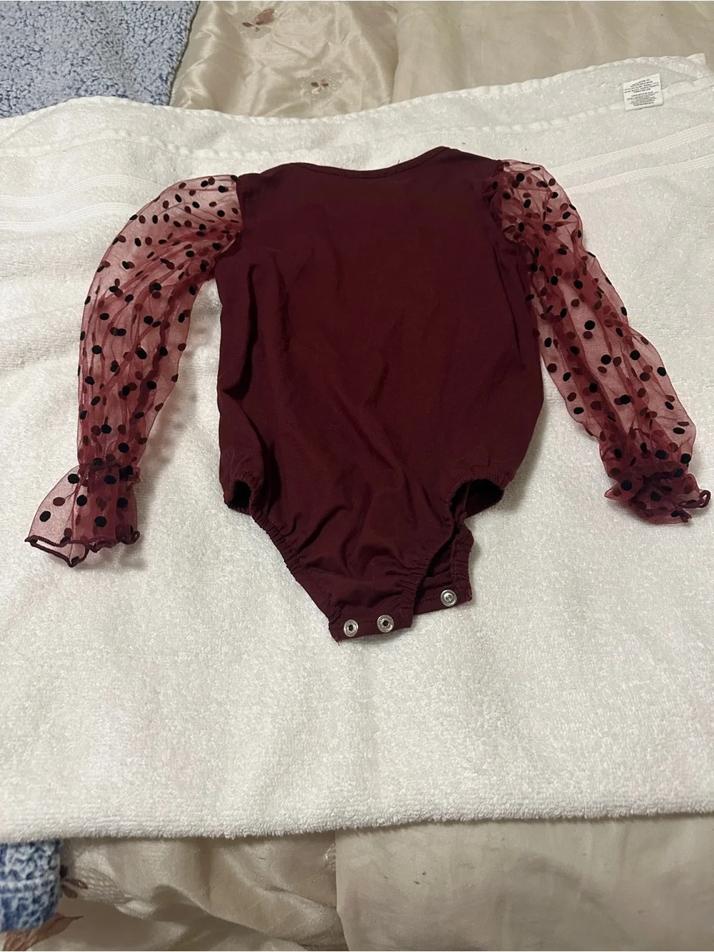 Bailey's Blossoms toddler one piece with Polka Dot sheer sleeves 4T Burgundy